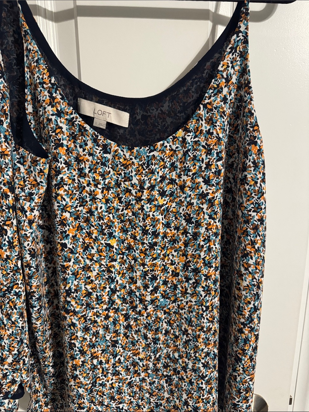 LOFT Navy Teal & Mustard Floral Print Sleeveless Camisole